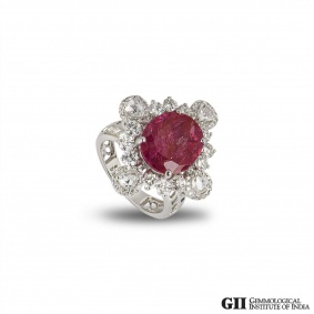 White Gold Burmese Ruby and Diamond Ring